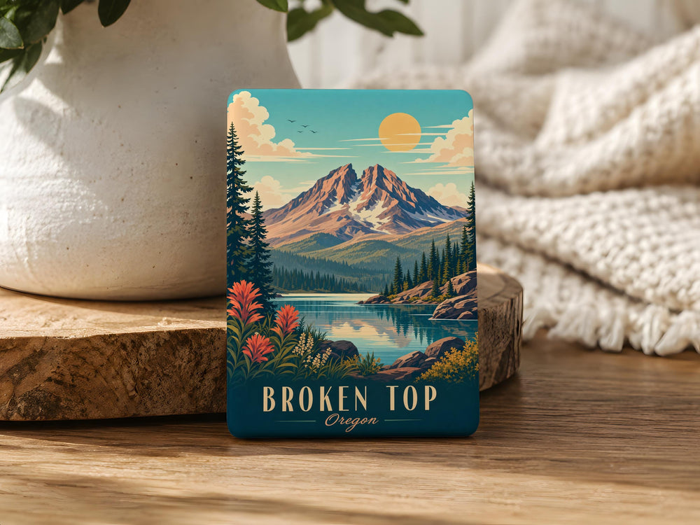 Broken Top Mountain Fridge Magnet, Oregon Cascade Peak Souvenir Magnet, Hiking Nature Travel Gift