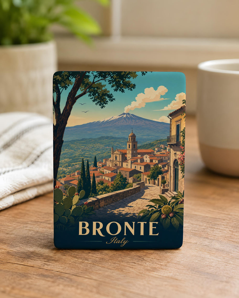 Bronte Italy Fridge Magnet, Bronte Sicily Souvenir Magnet, Italian Town Travel Keepsake, Italy Vacation Gift, Bronte Landmark Magnet