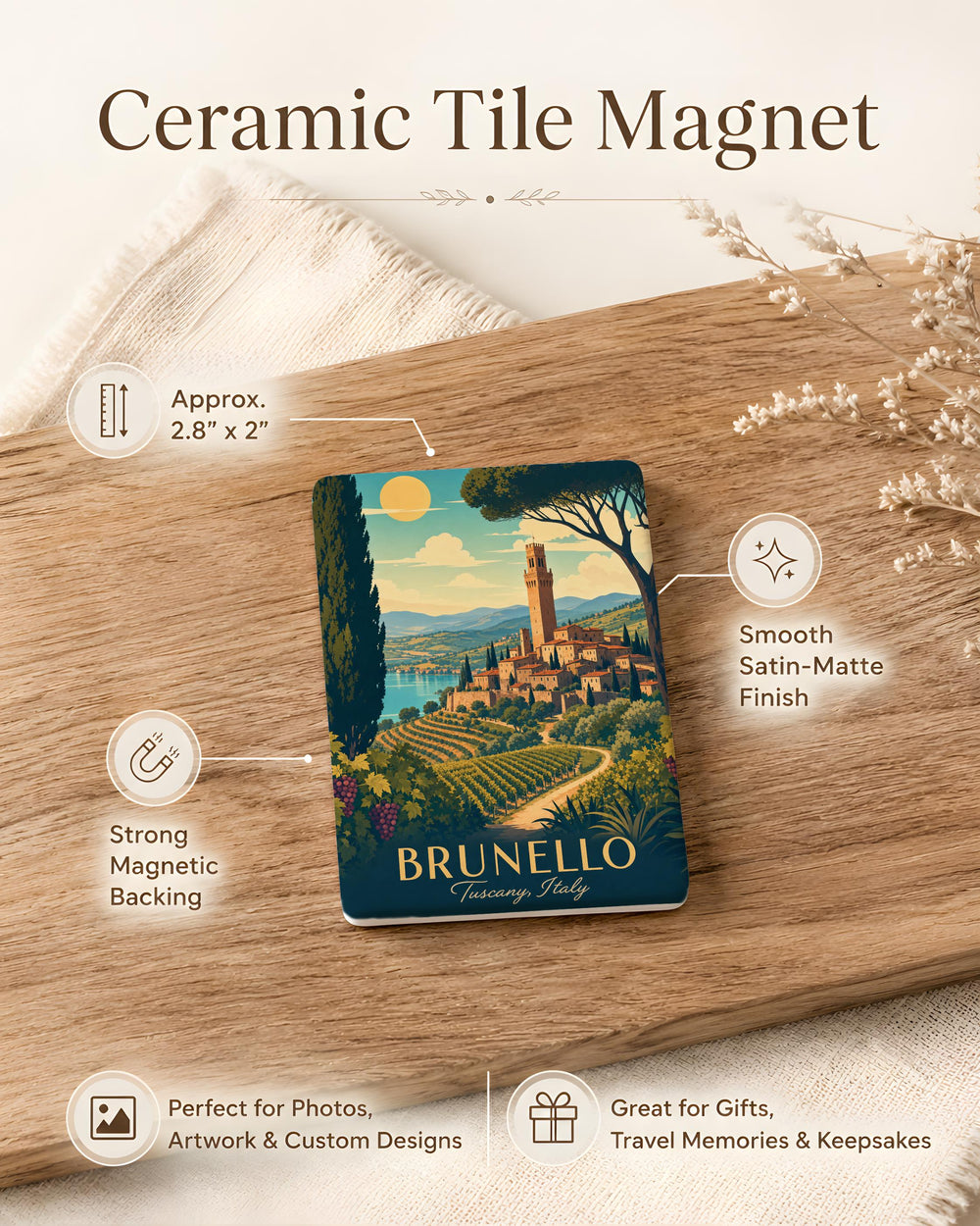 Brunello Region Fridge Magnet, Tuscany Italy Wine Country Map Souvenir, Montalcino Vineyard Travel Keepsake Magnet