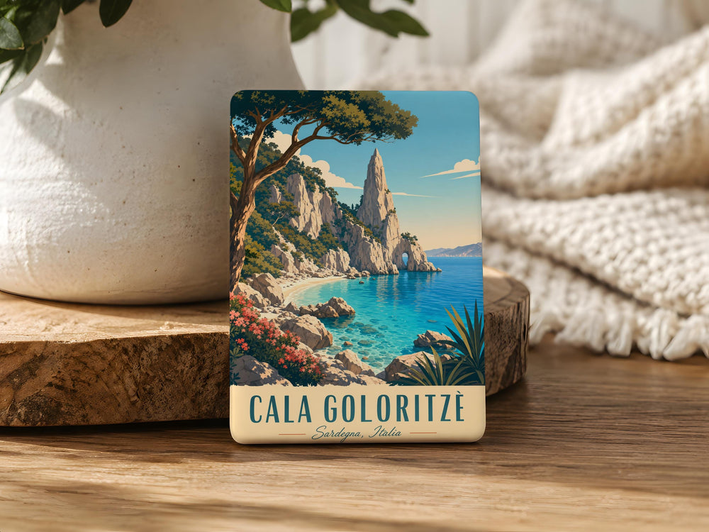 Cala Goloritzè Beach Fridge Magnet, Sardinia Italy Coastal Cove Sea Cliff Souvenir Magnet, Mediterranean Travel Keepsake