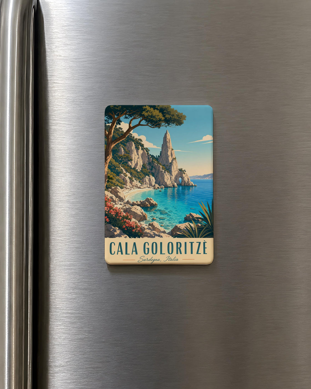 Cala Goloritzè Beach Fridge Magnet, Sardinia Italy Coastal Cove Sea Cliff Souvenir Magnet, Mediterranean Travel Keepsake