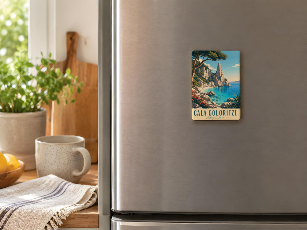 Cala Goloritzè Beach Fridge Magnet, Sardinia Italy Coastal Cove Sea Cliff Souvenir Magnet, Mediterranean Travel Keepsake