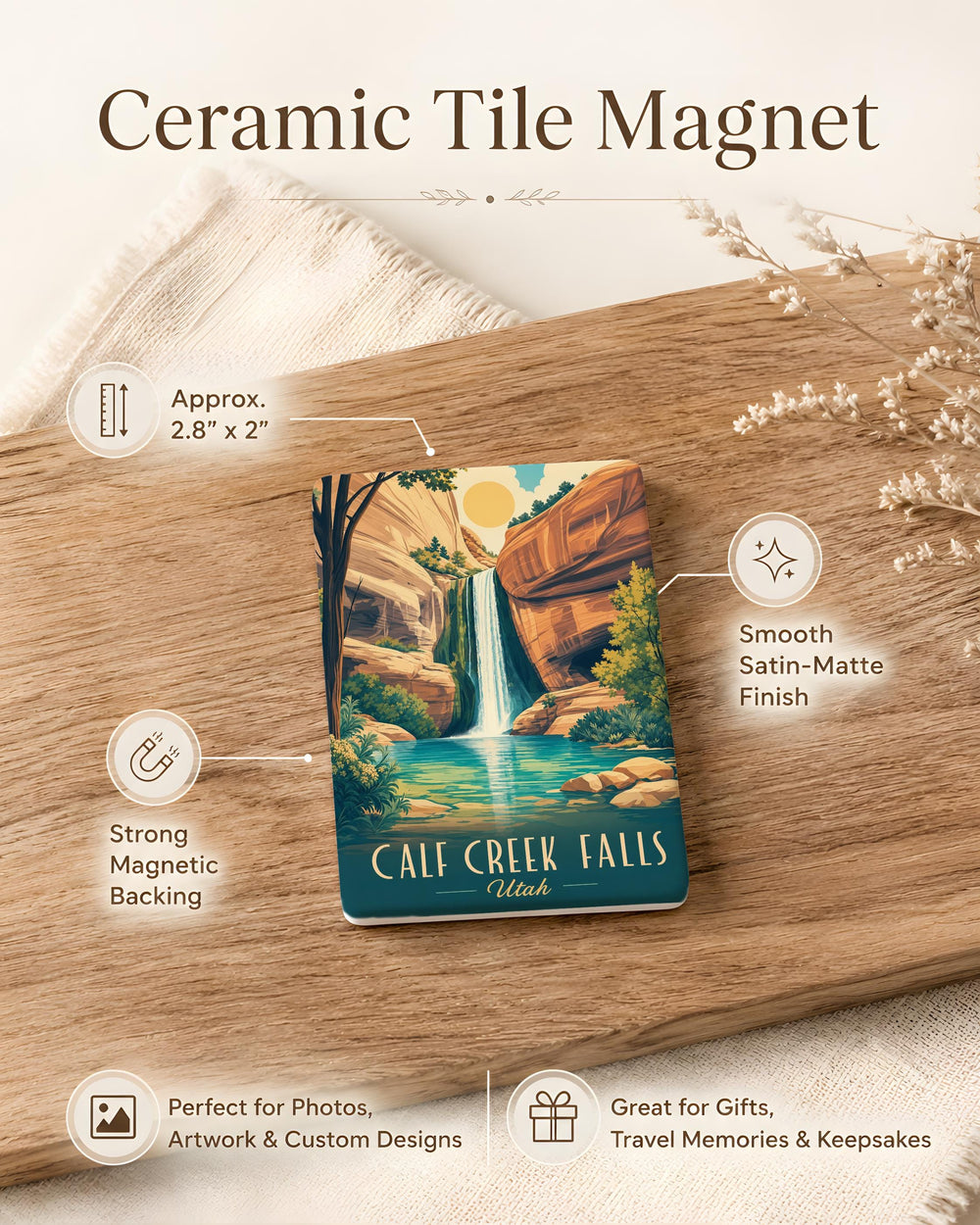 Calf Creek Falls Utah Fridge Magnet, Waterfall Souvenir Magnet, Grand Staircase-Escalante National Monument Gift