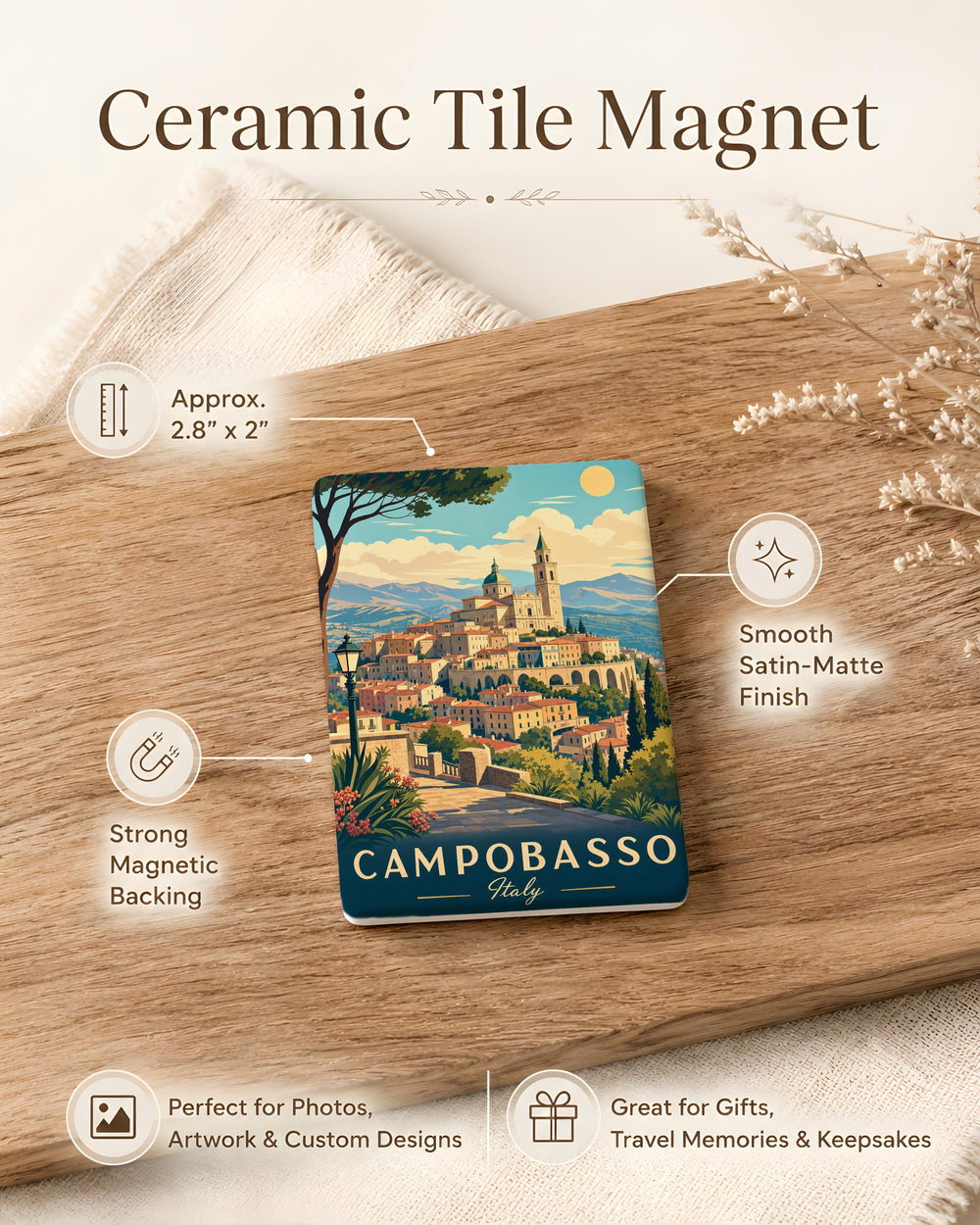 Campobasso Italy Fridge Magnet, Campobasso Souvenir Magnet, Molise Travel Gift, Italian City Landmark Keepsake Magnet