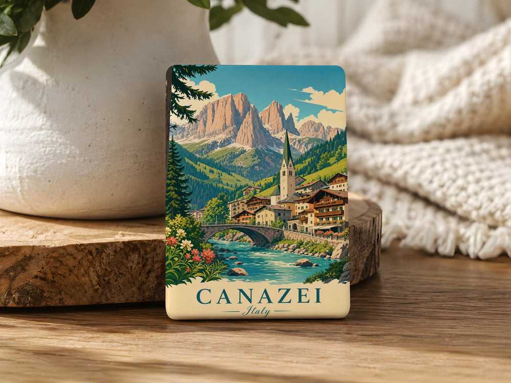 Canazei Italy Fridge Magnet, Dolomites Mountain Village Souvenir, Trentino Alto Adige Travel Keepsake Magnet