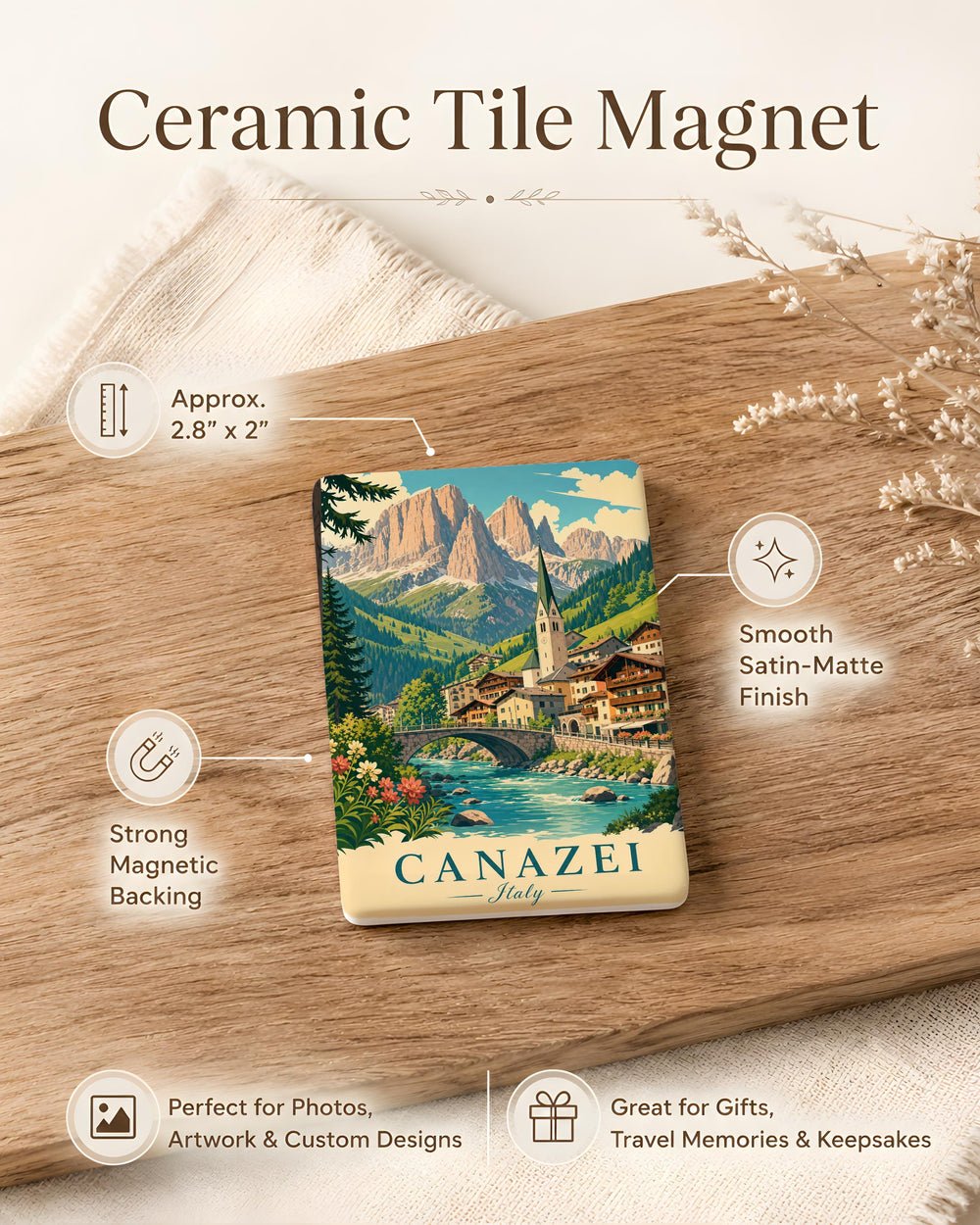 Canazei Italy Fridge Magnet, Dolomites Mountain Village Souvenir, Trentino Alto Adige Travel Keepsake Magnet