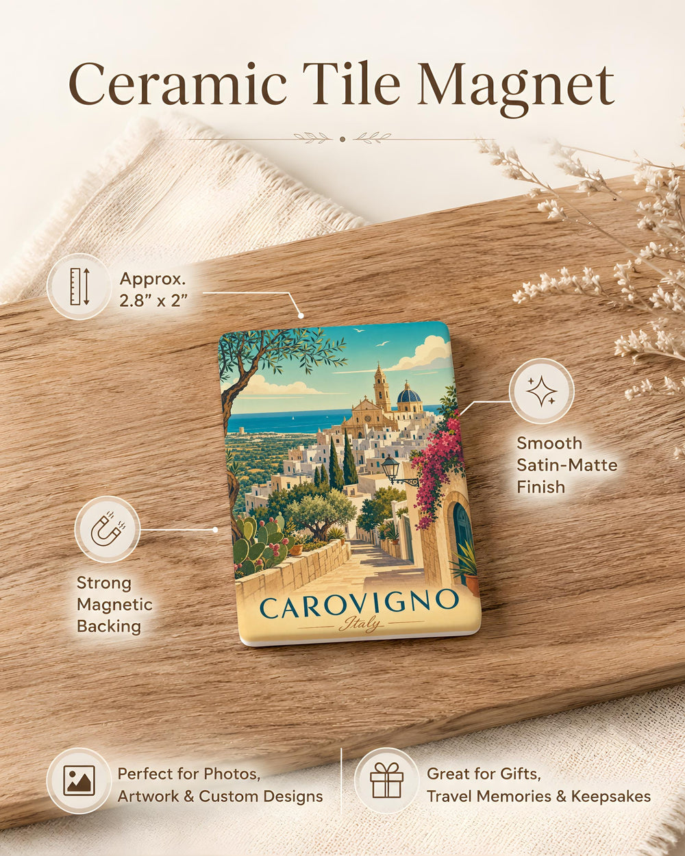 Carovigno Italy Fridge Magnet, Carovigno Souvenir Magnet, Puglia Travel Gift, Italy Vacation Keepsake, Italian Town Magnet