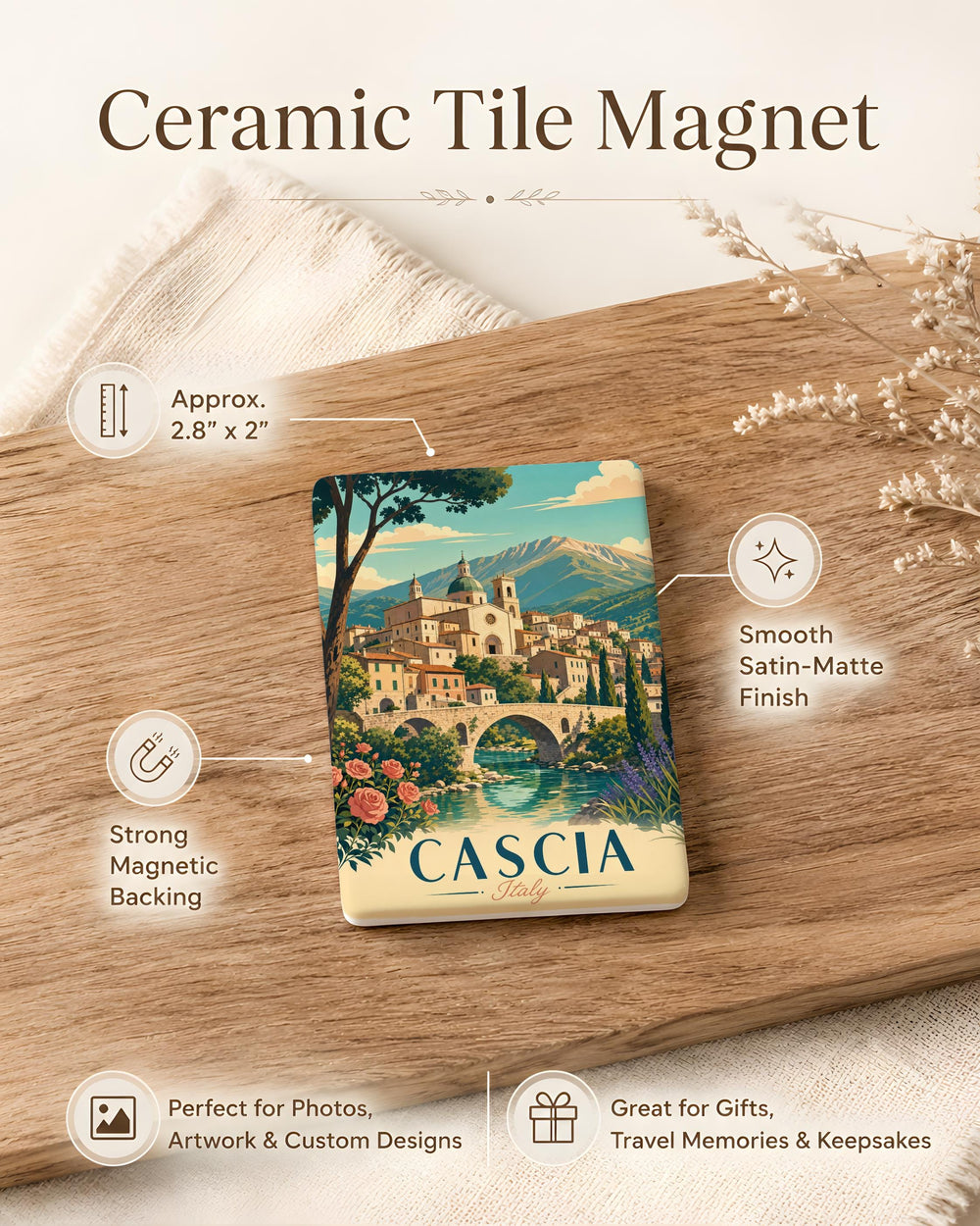 Cascia Italy Fridge Magnet, Cascia Umbria Souvenir Magnet, Italian Travel Gift, Cascia Town Landmark Keepsake Magnet
