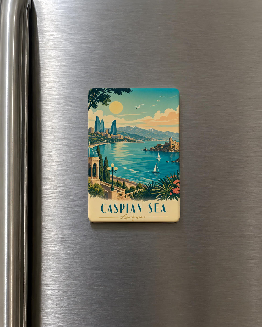 Caspian Sea Fridge Magnet, Caspian Sea Map Magnet, Coastal Travel Souvenir Magnet, Geography Gift Magnet