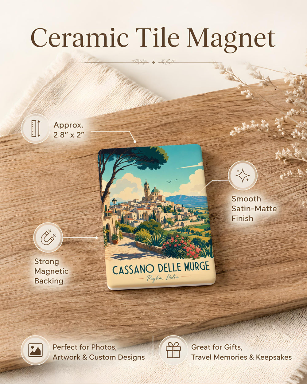 Cassano delle Murge Fridge Magnet, Cassano delle Murge Italy Souvenir Magnet, Puglia Travel Gift, Italian Town Keepsake Magnet