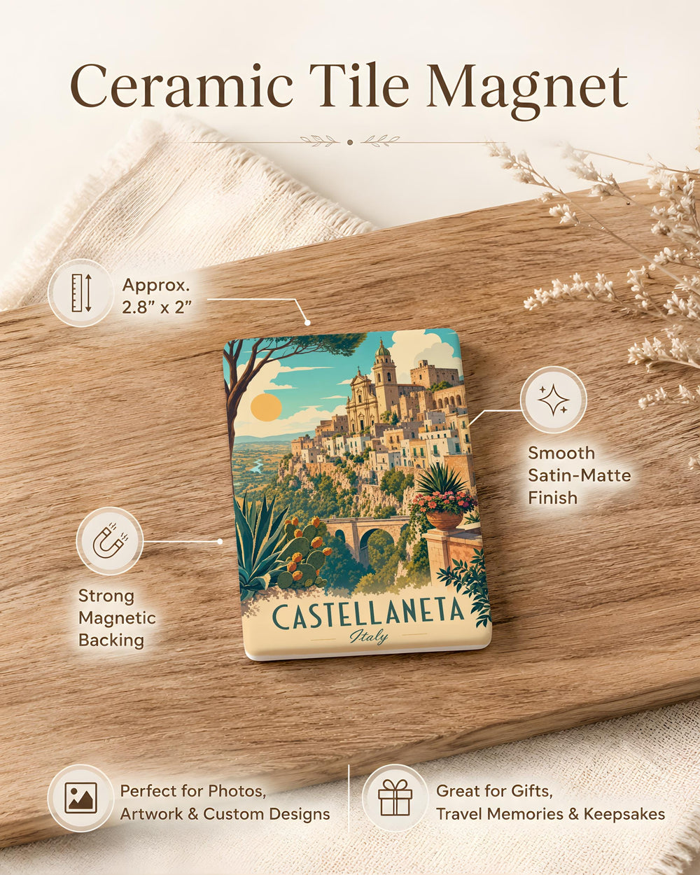 Castellaneta Italy Fridge Magnet, Castellaneta Travel Souvenir, Puglia Italy Landmark Keepsake Magnet
