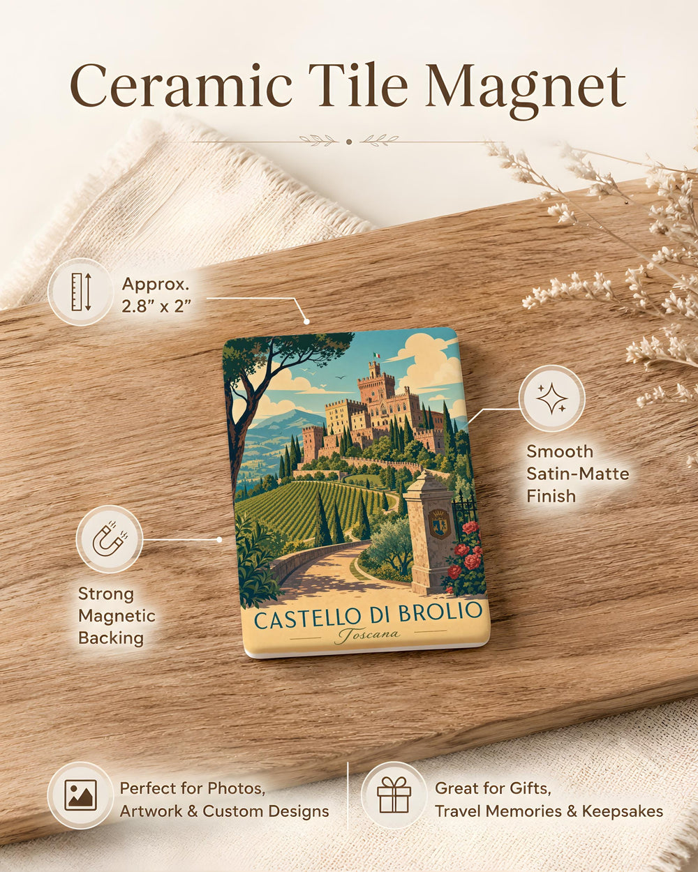 Castello di Brolio Fridge Magnet, Tuscany Italy Castle Souvenir Magnet, Italian Landmark Refrigerator Magnet