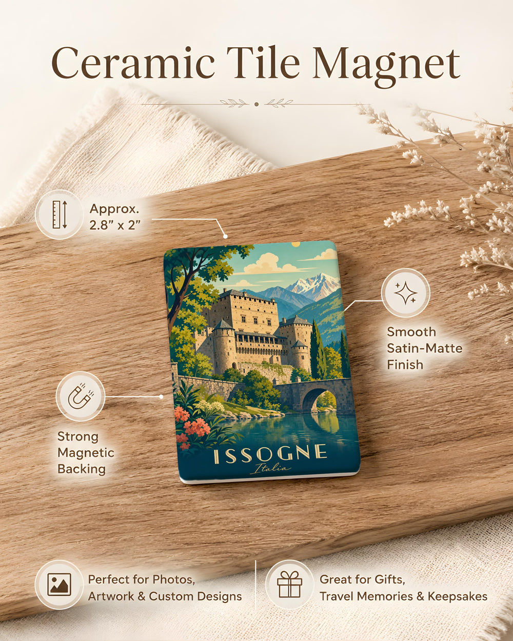 Castello di Issogne Fridge Magnet, Italian Castle Souvenir Magnet, Aosta Valley Italy Travel Gift, Historic Fortress Magnet