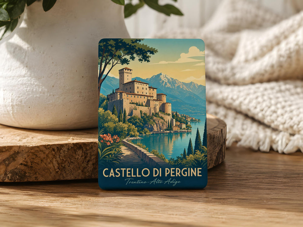 Castello di Pergine Fridge Magnet, Italian Castle Landmark Souvenir, Pergine Valsugana Travel Keepsake Magnet