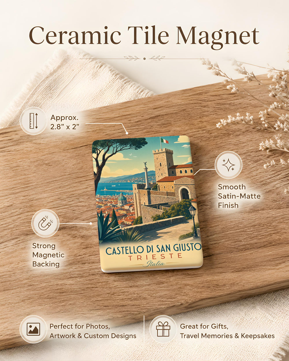 Castello di San Giusto Trieste Italy Fridge Magnet, Trieste Castle Souvenir Magnet, Italian Landmark Travel Gift Magnet