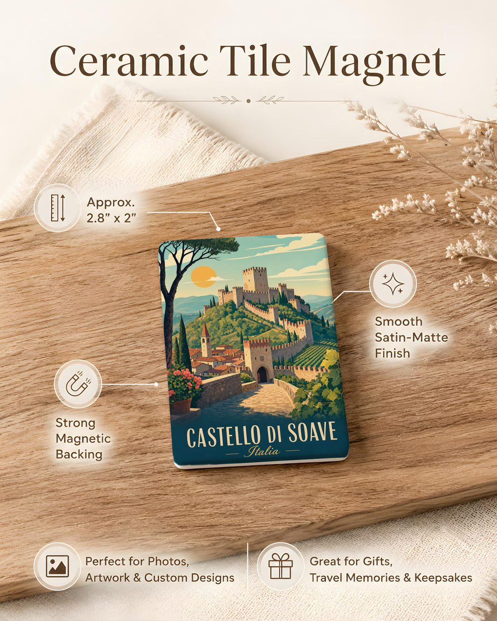 Castello di Soave Fridge Magnet, Soave Castle Italy Souvenir Magnet, Medieval Castle Travel Gift, Italian Landmark Magnet