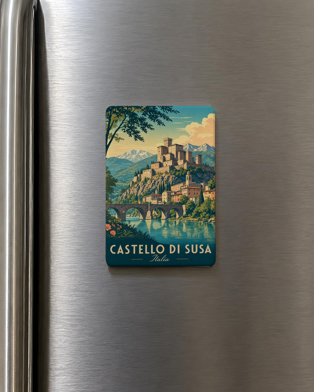 Castello di Susa Fridge Magnet, Susa Castle Souvenir Magnet, Italy Landmark Travel Keepsake Magnet, Piemonte Gift