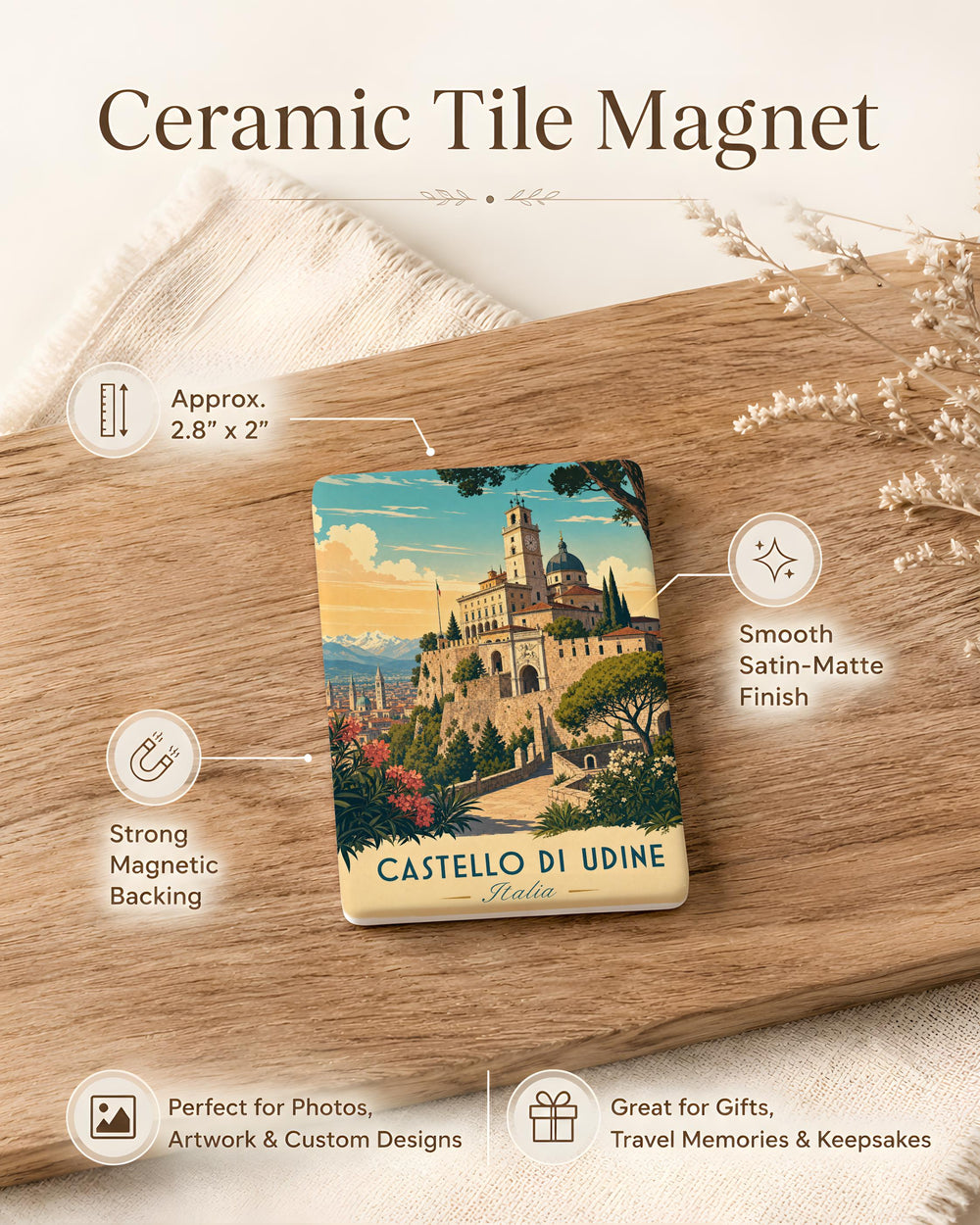 Castello di Udine Fridge Magnet, Udine Castle Landmark Souvenir Magnet, Italy Travel Keepsake Magnet