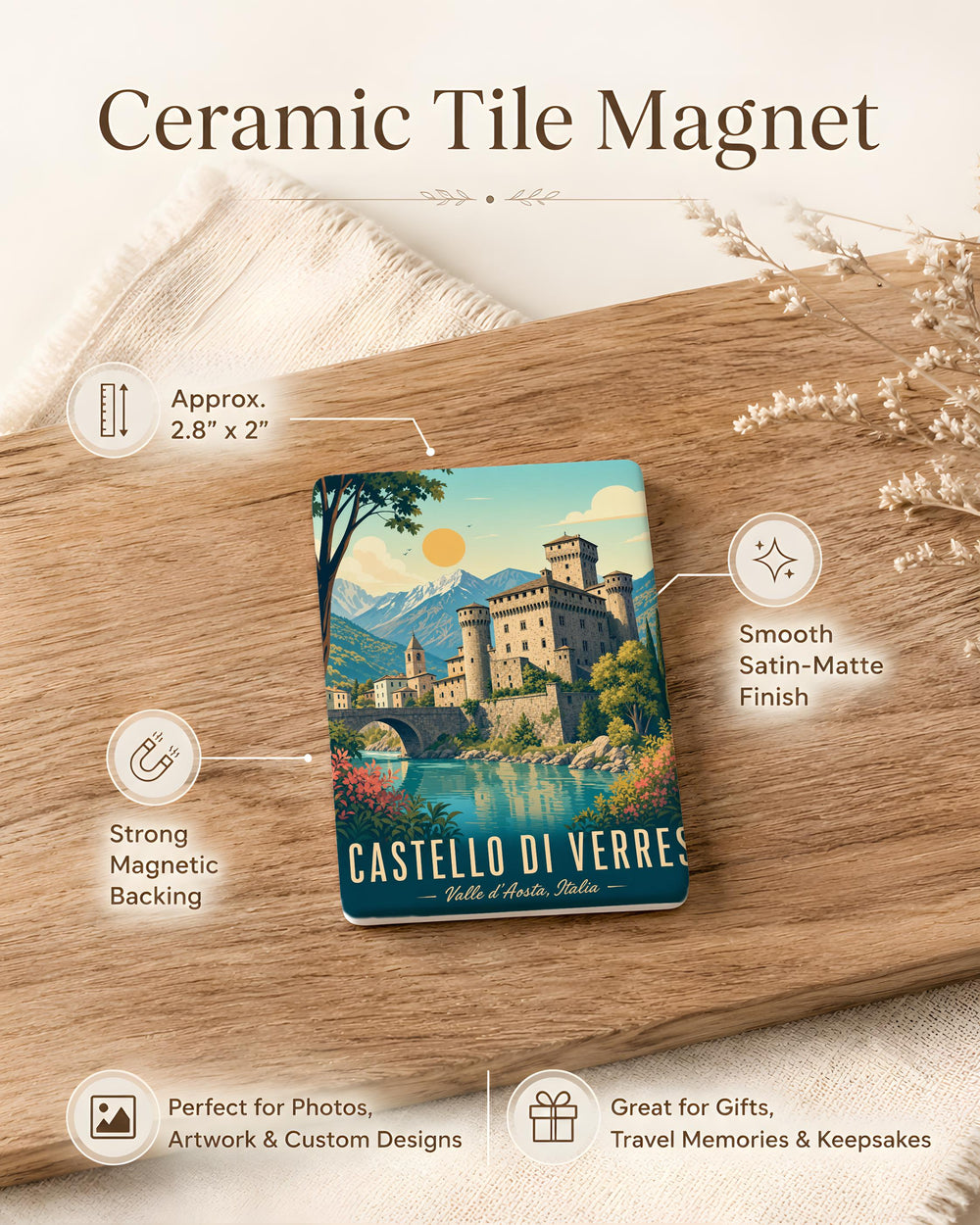 Castello di Verres Fridge Magnet, Verres Castle Souvenir Magnet, Italy Castle Landmark Refrigerator Magnet