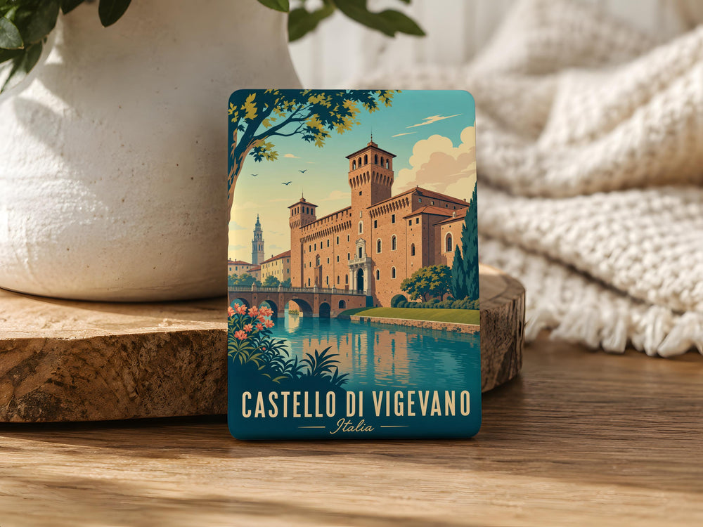 Castello di Vigevano Fridge Magnet, Vigevano Castle Landmark Souvenir Magnet, Italy Travel Keepsake Kitchen Magnet