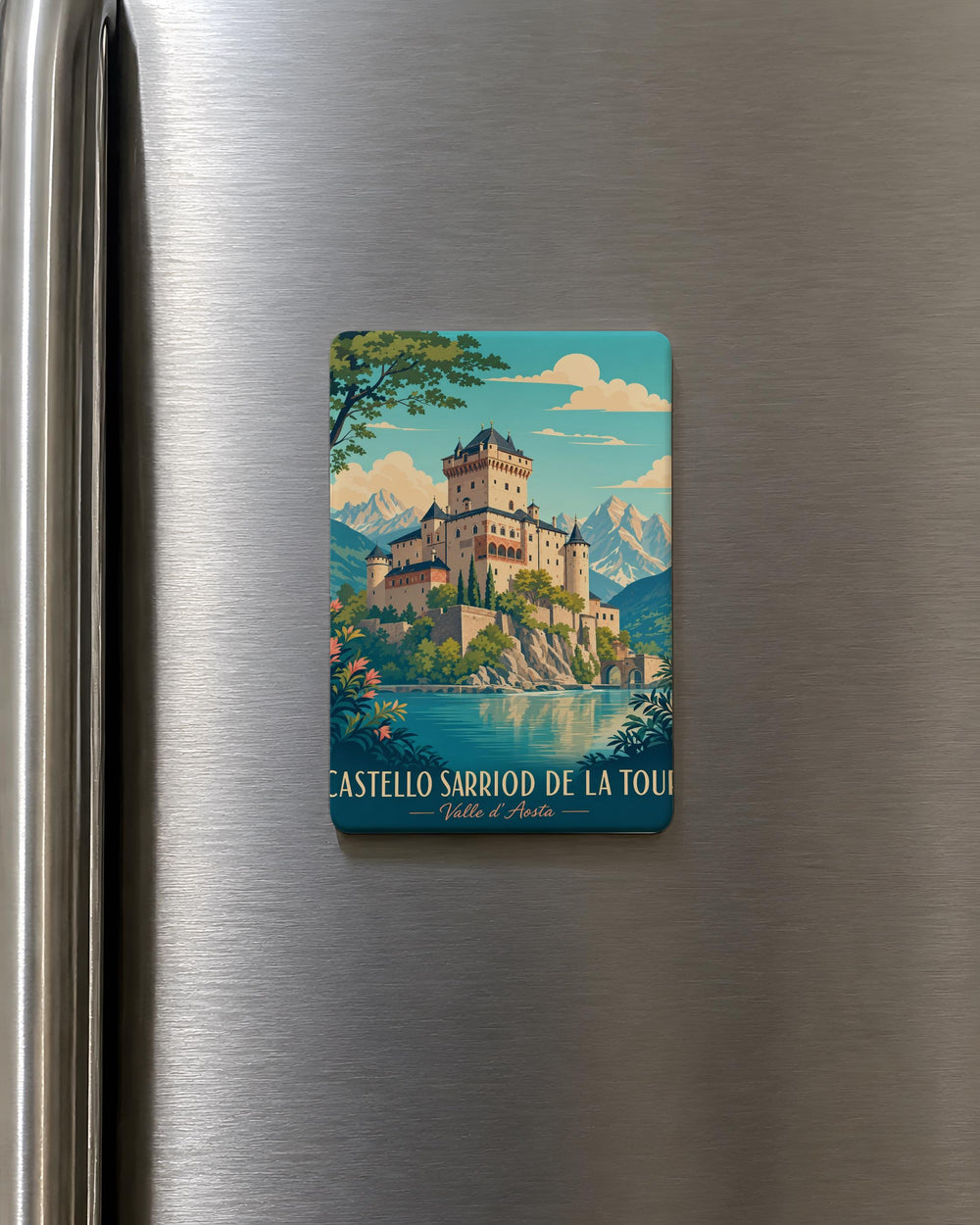 Castello Sarriod de La Tour Fridge Magnet, Aosta Valley Italy Castle Souvenir Magnet, Historic Landmark Travel Gift