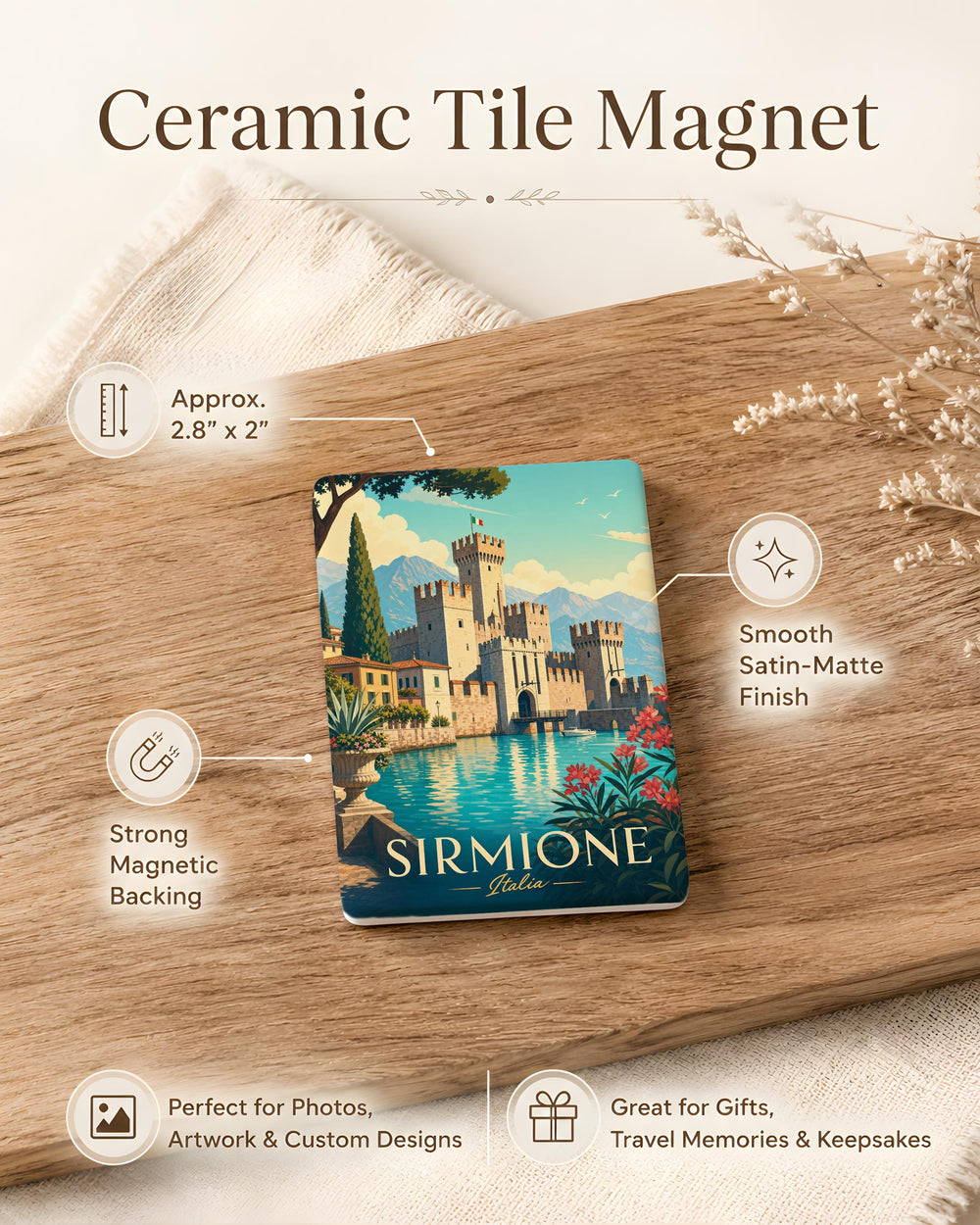 Castello Scaligero Sirmione Fridge Magnet, Lake Garda Italy Castle Souvenir Magnet, Sirmione Travel Keepsake Magnet