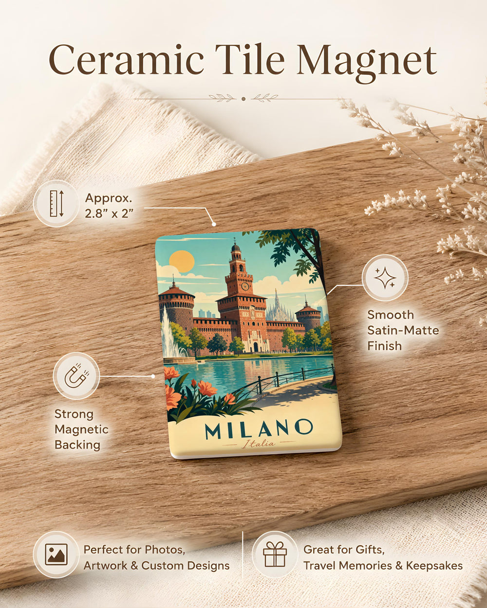 Castello Sforzesco Fridge Magnet, Milan Castle Souvenir Magnet, Italy Travel Gift, Historic Landmark Kitchen Magnet