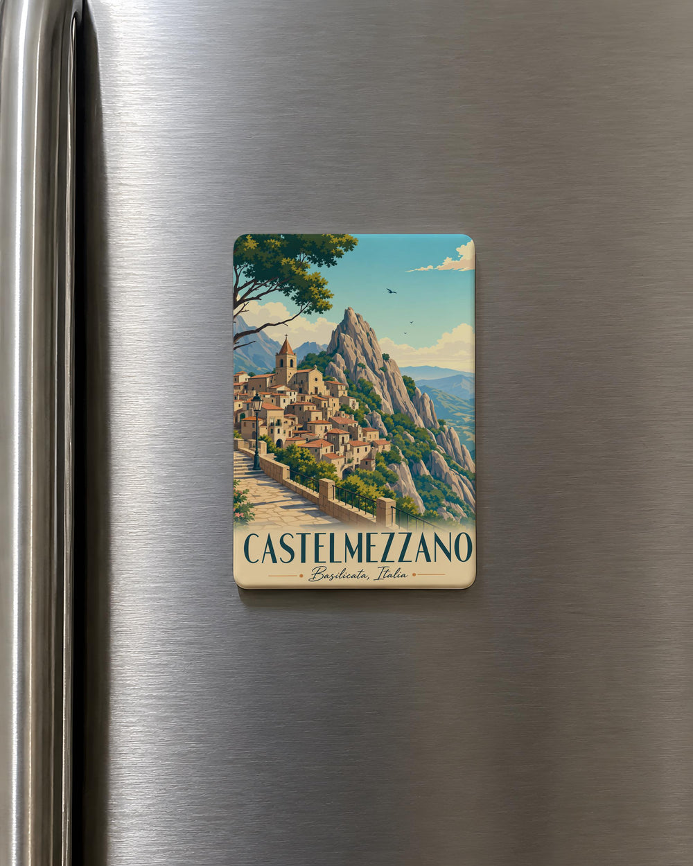 Castelmezzano Fridge Magnet, Italy Mountain Village Souvenir, Basilicata Travel Gift, Scenic Italian Town Magnet