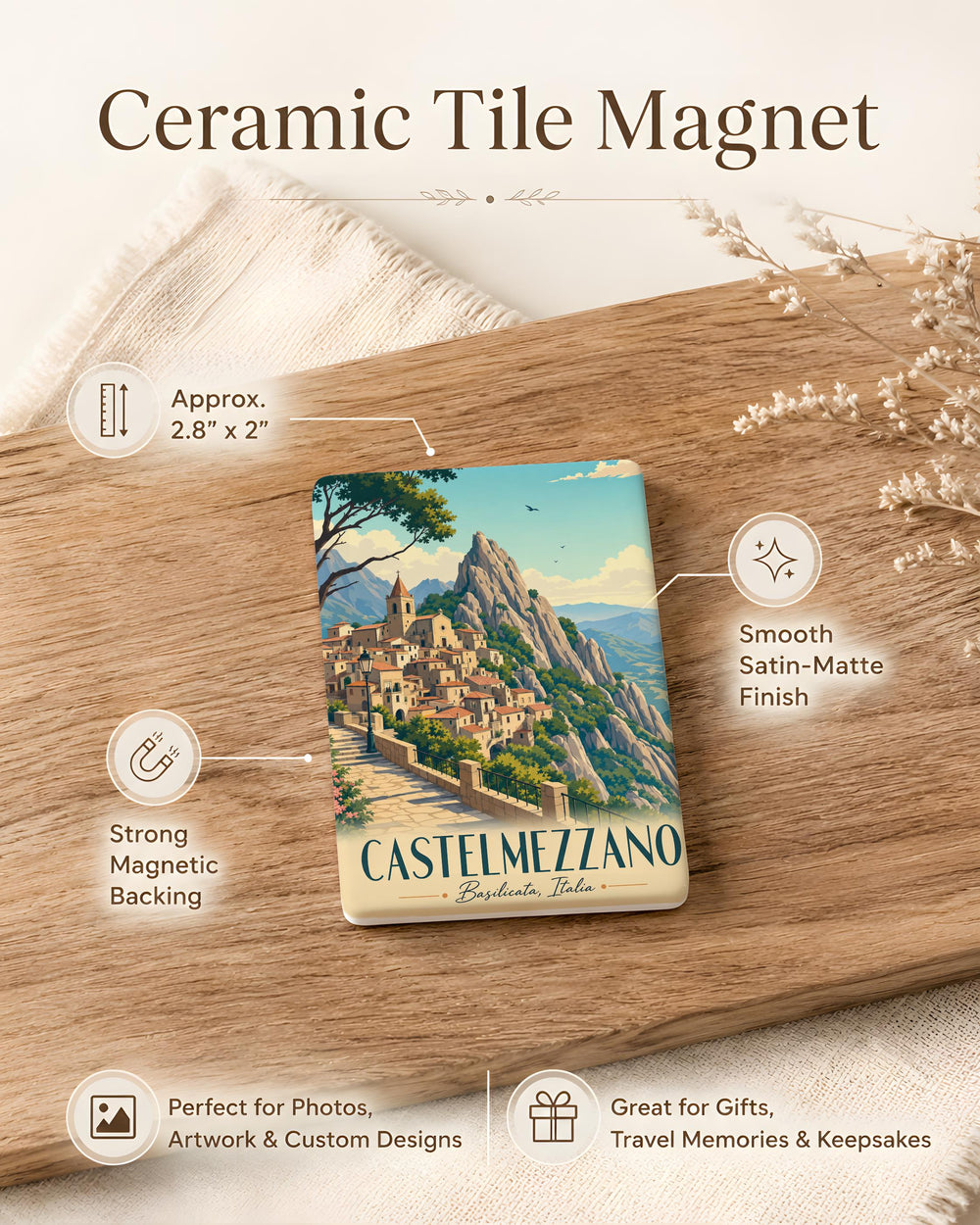 Castelmezzano Fridge Magnet, Italy Mountain Village Souvenir, Basilicata Travel Gift, Scenic Italian Town Magnet