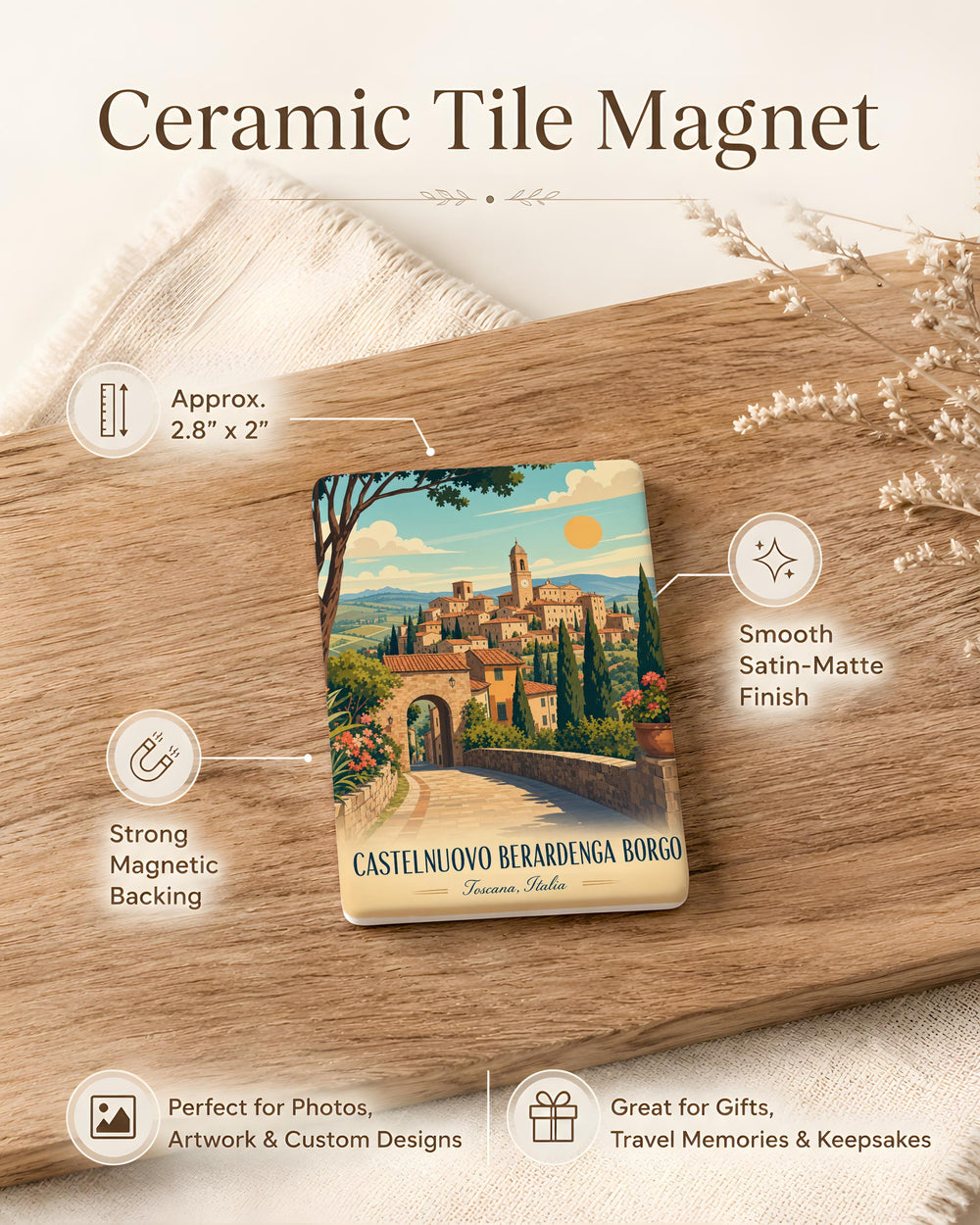 Castelnuovo Berardenga Borgo Fridge Magnet, Tuscany Italy Village Souvenir Magnet, Italian Town Travel Keepsake Magnet