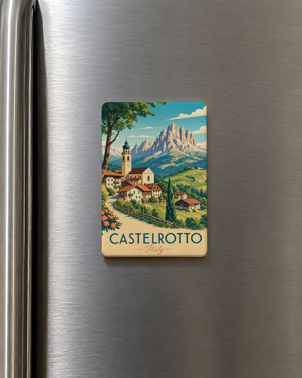 Castelrotto Italy Fridge Magnet, Alpe di Siusi Dolomites Souvenir Magnet, South Tyrol Travel Gift, Italian Village Keepsake