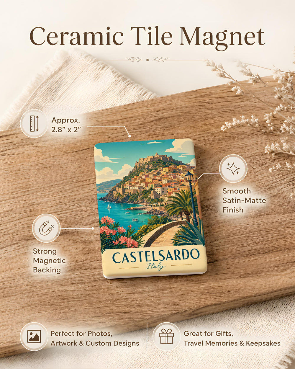 Castelsardo Italy Fridge Magnet, Castelsardo Sardinia Travel Souvenir Magnet, Italian Coastal Town Landmark Magnet