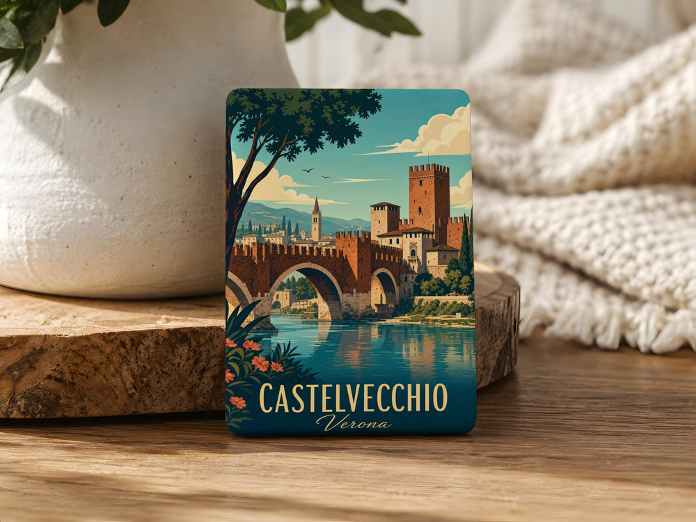 Castelvecchio Verona Fridge Magnet, Castelvecchio Bridge & Adige River Italy Travel Souvenir Magnet