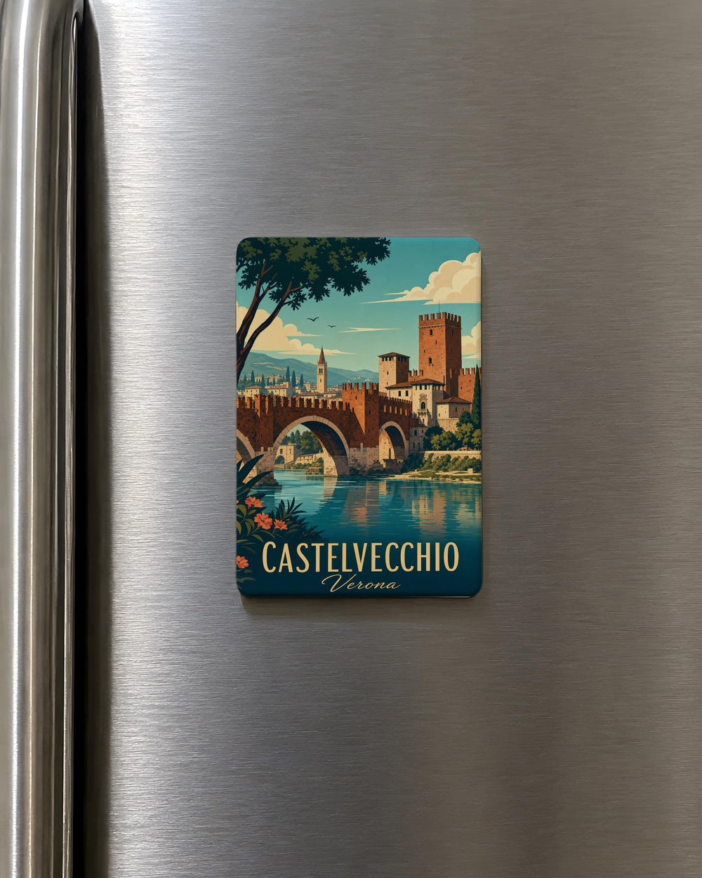 Castelvecchio Verona Fridge Magnet, Castelvecchio Bridge & Adige River Italy Travel Souvenir Magnet