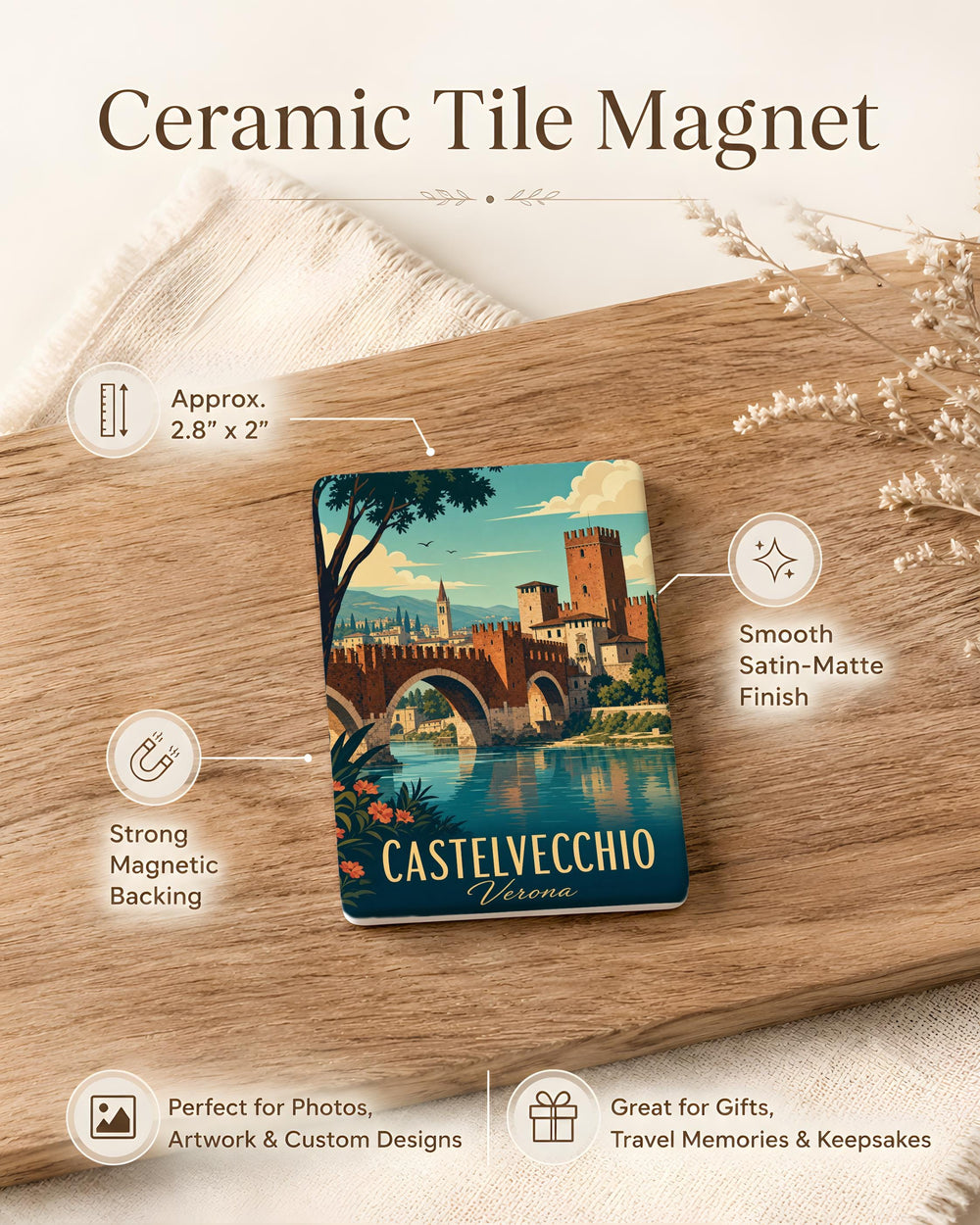 Castelvecchio Verona Fridge Magnet, Castelvecchio Bridge & Adige River Italy Travel Souvenir Magnet