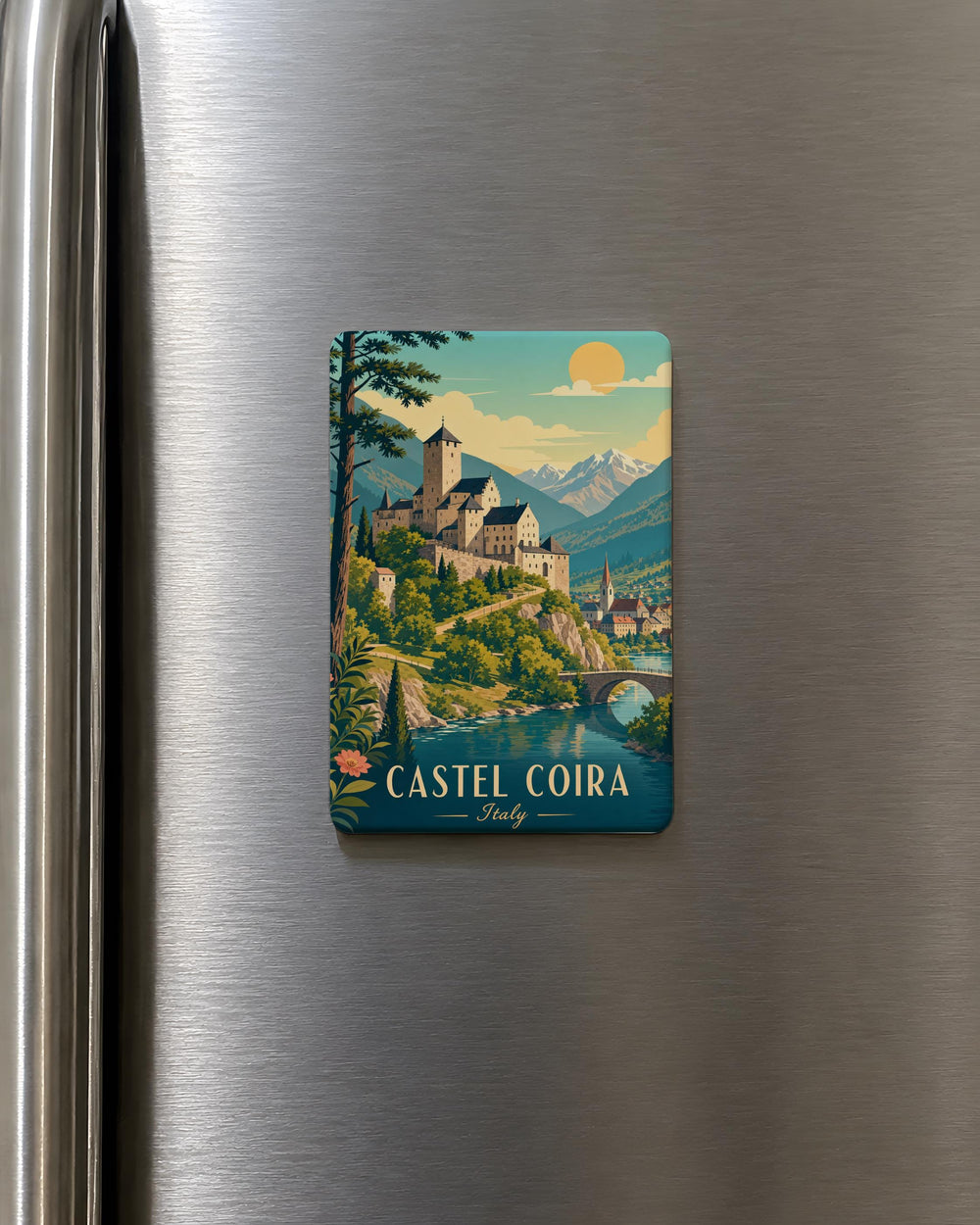 Castel Coira Fridge Magnet, Switzerland Castle Souvenir Magnet, Alpine Landmark Travel Gift, European Castle Kitchen Decor
