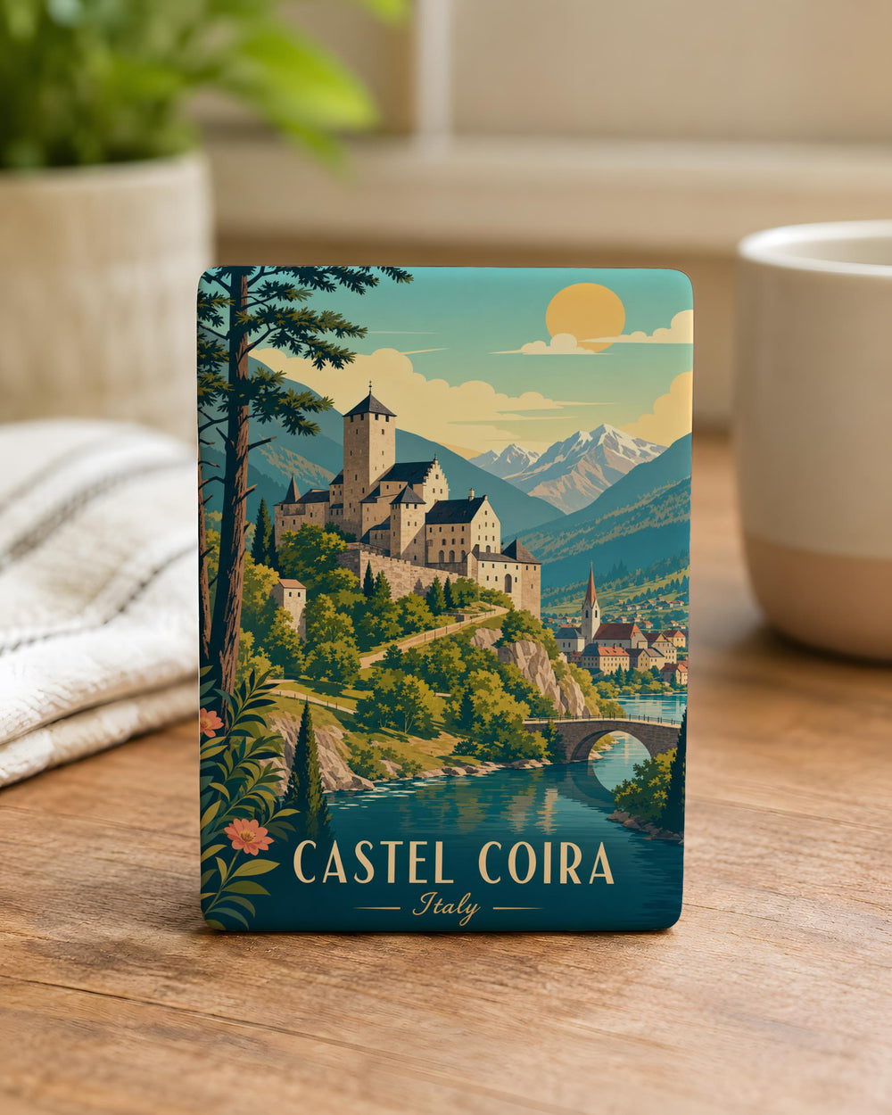 Castel Coira Fridge Magnet, Switzerland Castle Souvenir Magnet, Alpine Landmark Travel Gift, European Castle Kitchen Decor