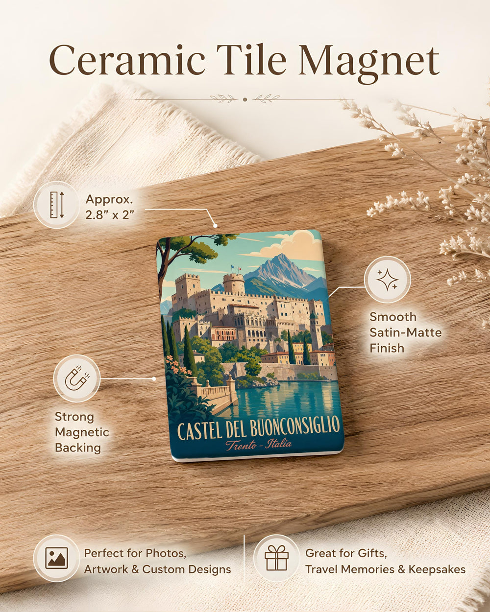 Castel del Buonconsiglio Fridge Magnet, Trento Castle Souvenir Magnet, Italy Landmark Refrigerator Magnet