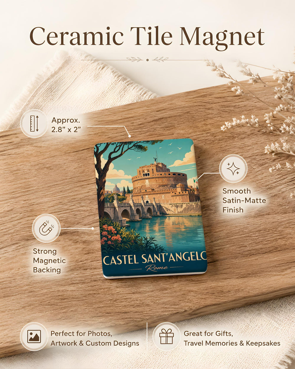 Castel Sant'Angelo Rome Fridge Magnet, Vatican City Travel Souvenir, Tiber River Landmark Magnet, Italy Vacation Gift