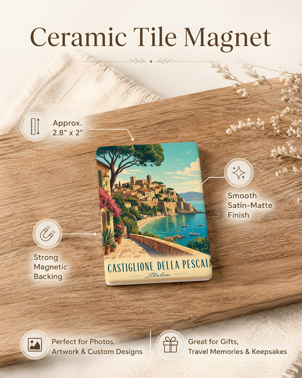 Castiglione della Pescaia Italy Fridge Magnet, Tuscan Coastal Town Souvenir Magnet, Travel Gift Keepsake