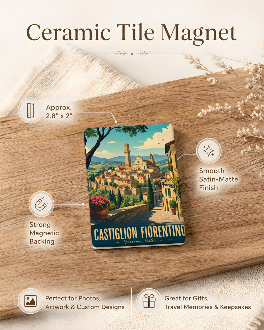 Castiglion Fiorentino Town Fridge Magnet, Tuscany Italy Travel Souvenir, Historic Hilltop Village Landmark Magnet