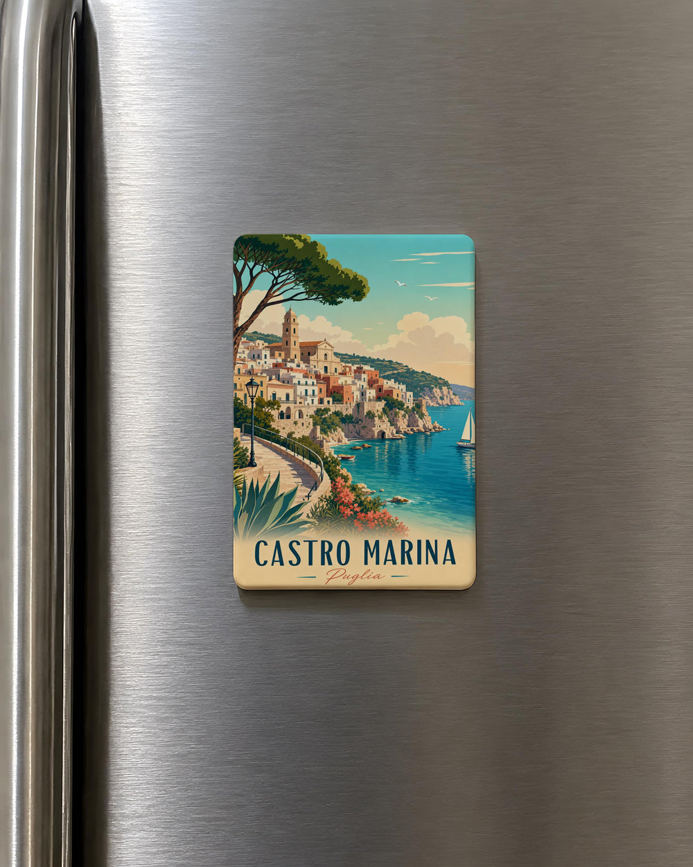 Castro Marina Fridge Magnet, Castro Harbor Waterfront Souvenir Magnet, Marina Boats Dock Scene Kitchen Magnet
