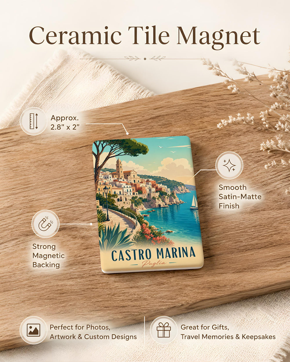 Castro Marina Fridge Magnet, Castro Harbor Waterfront Souvenir Magnet, Marina Boats Dock Scene Kitchen Magnet