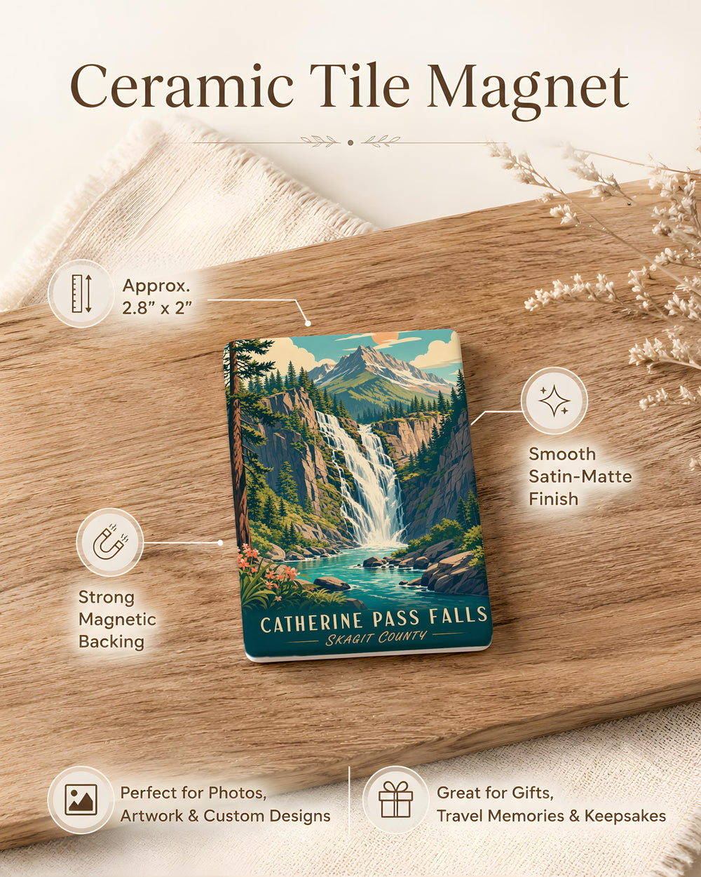 Catherine Pass Falls Fridge Magnet, Waterfall Landscape Souvenir Magnet, Nature Travel Keepsake, Hiking Adventure Gift