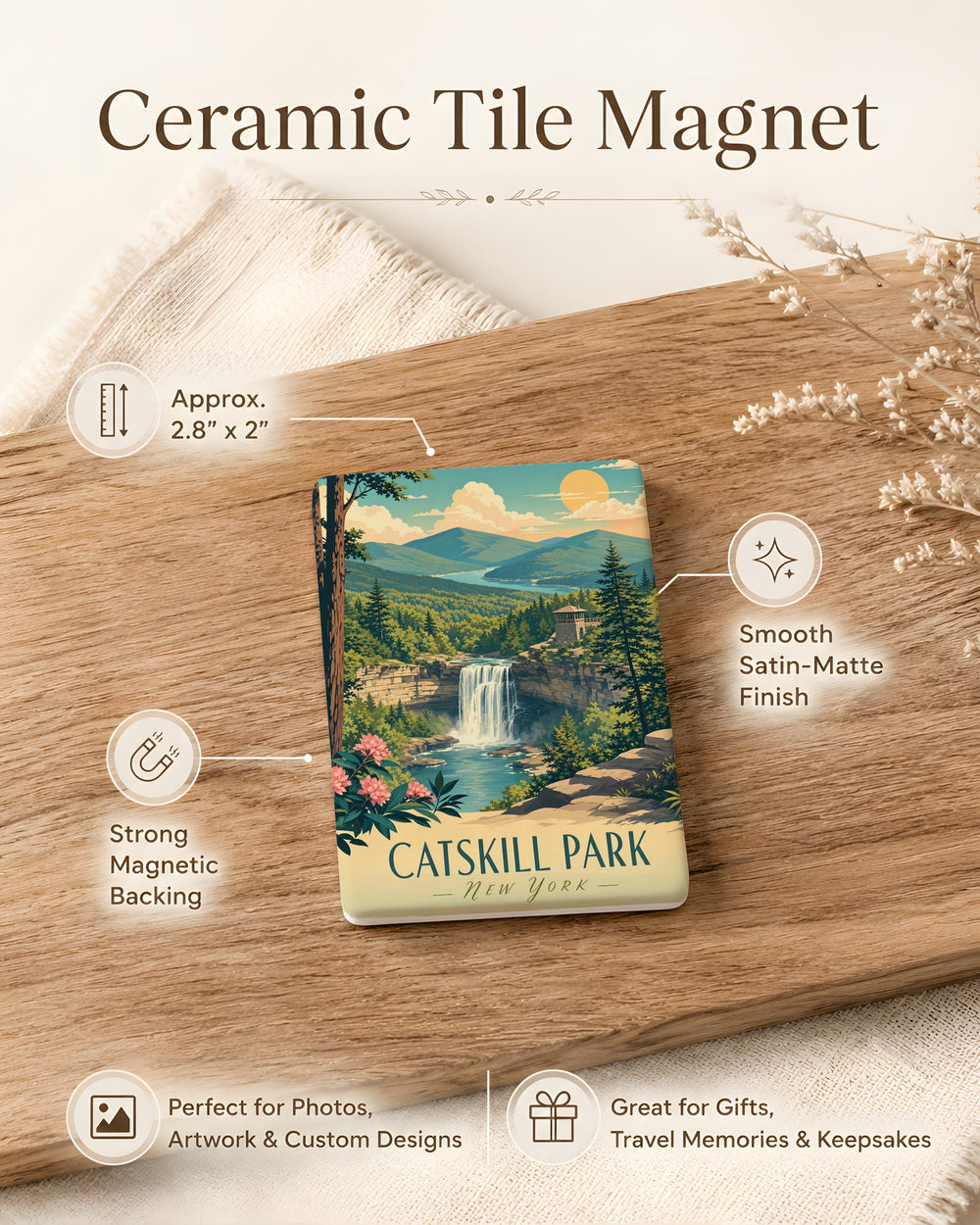Catskill Park Fridge Magnet, Catskills New York Souvenir Magnet, Mountain Forest Park Landmark Travel Keepsake Gift