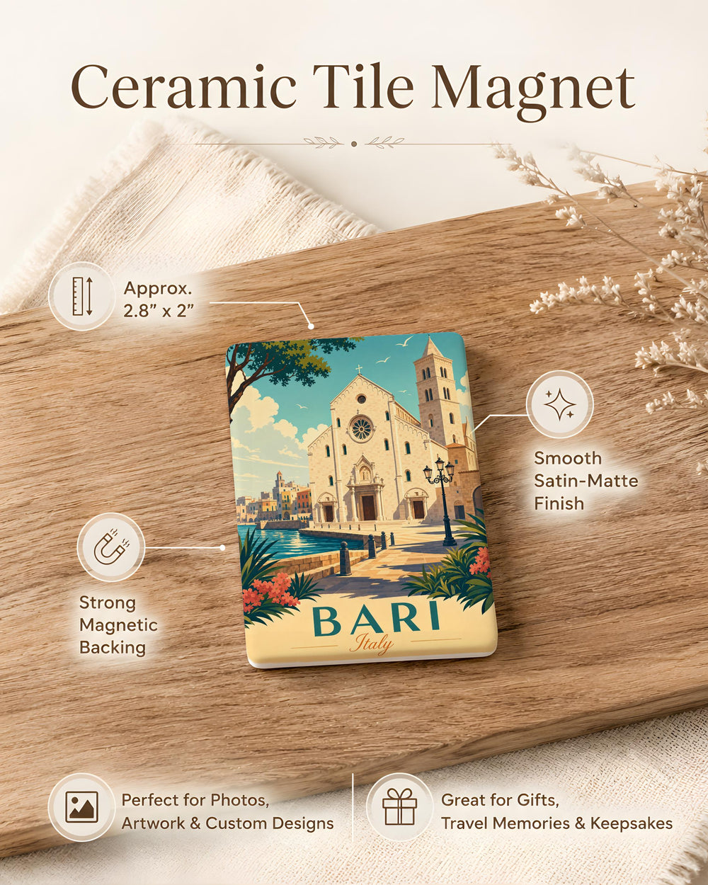 Cattedrale di Bari Fridge Magnet, Bari Cathedral Souvenir Magnet, Puglia Italy Travel Gift, Basilica San Sabino Magnet