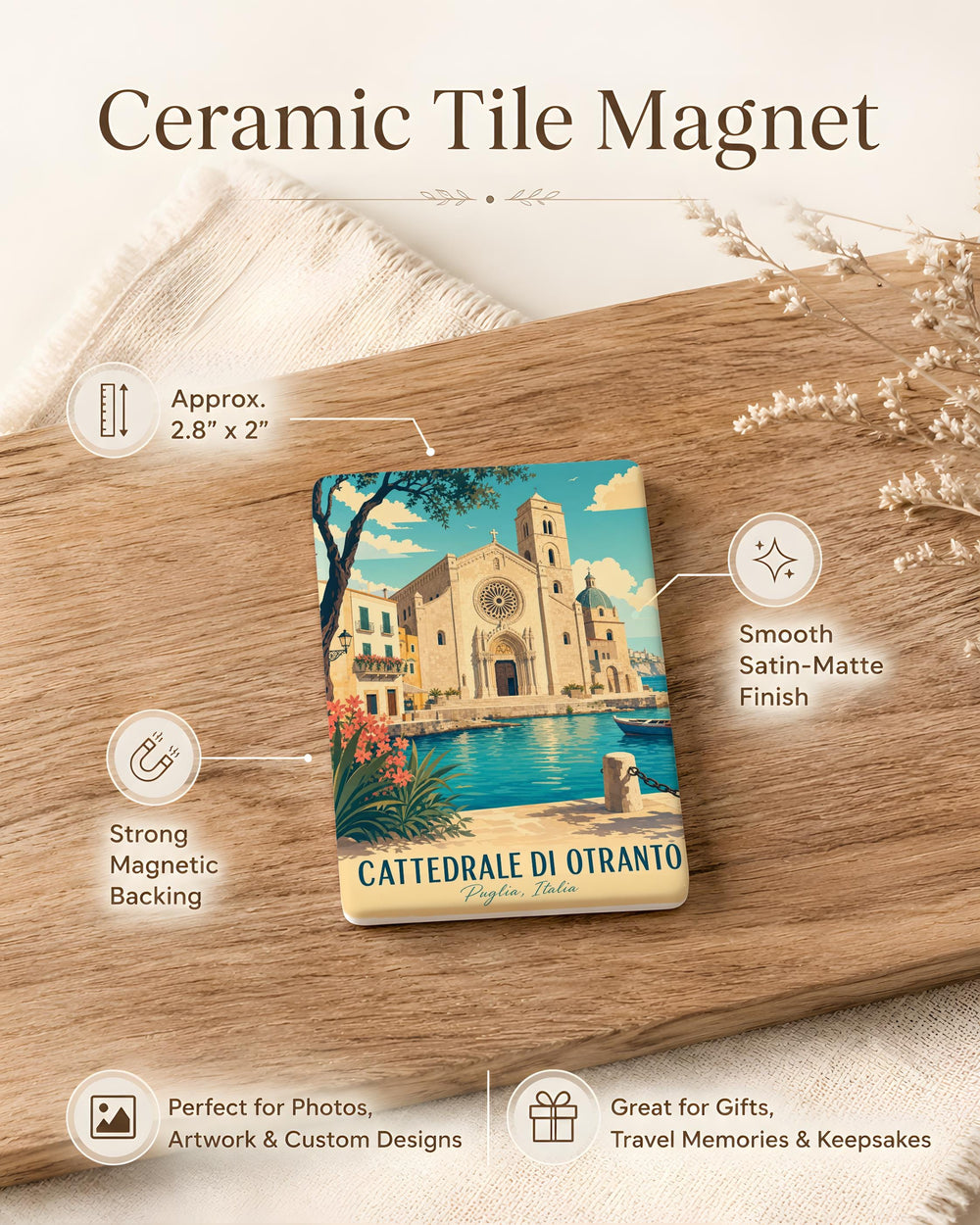 Cattedrale di Otranto Fridge Magnet, Otranto Cathedral Souvenir Magnet, Italy Travel Landmark Refrigerator Magnet