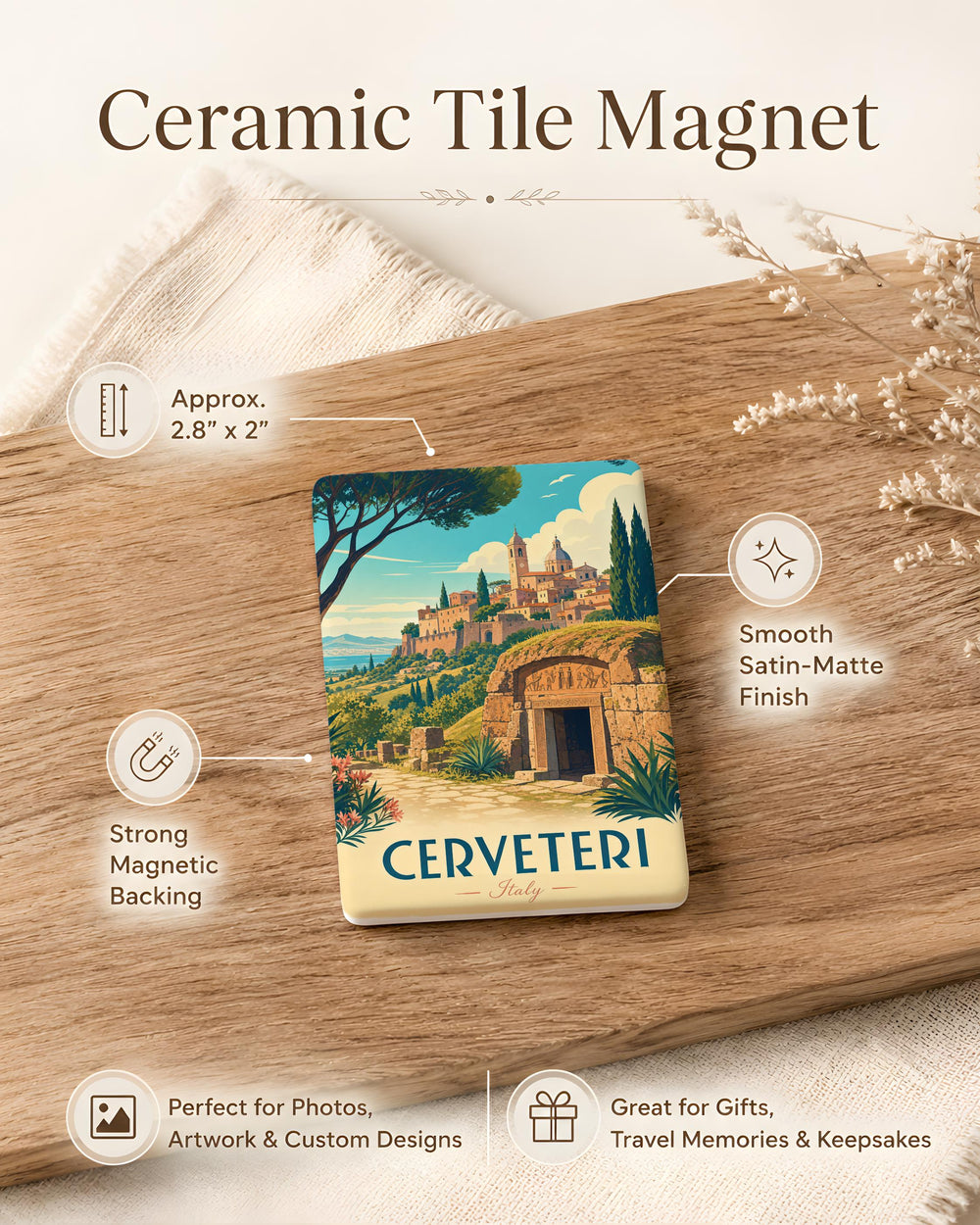 Cerveteri Italy Fridge Magnet, Cerveteri Souvenir Magnet, Italy Travel Keepsake, Lazio Gift, Italian Town Landmark Magnet