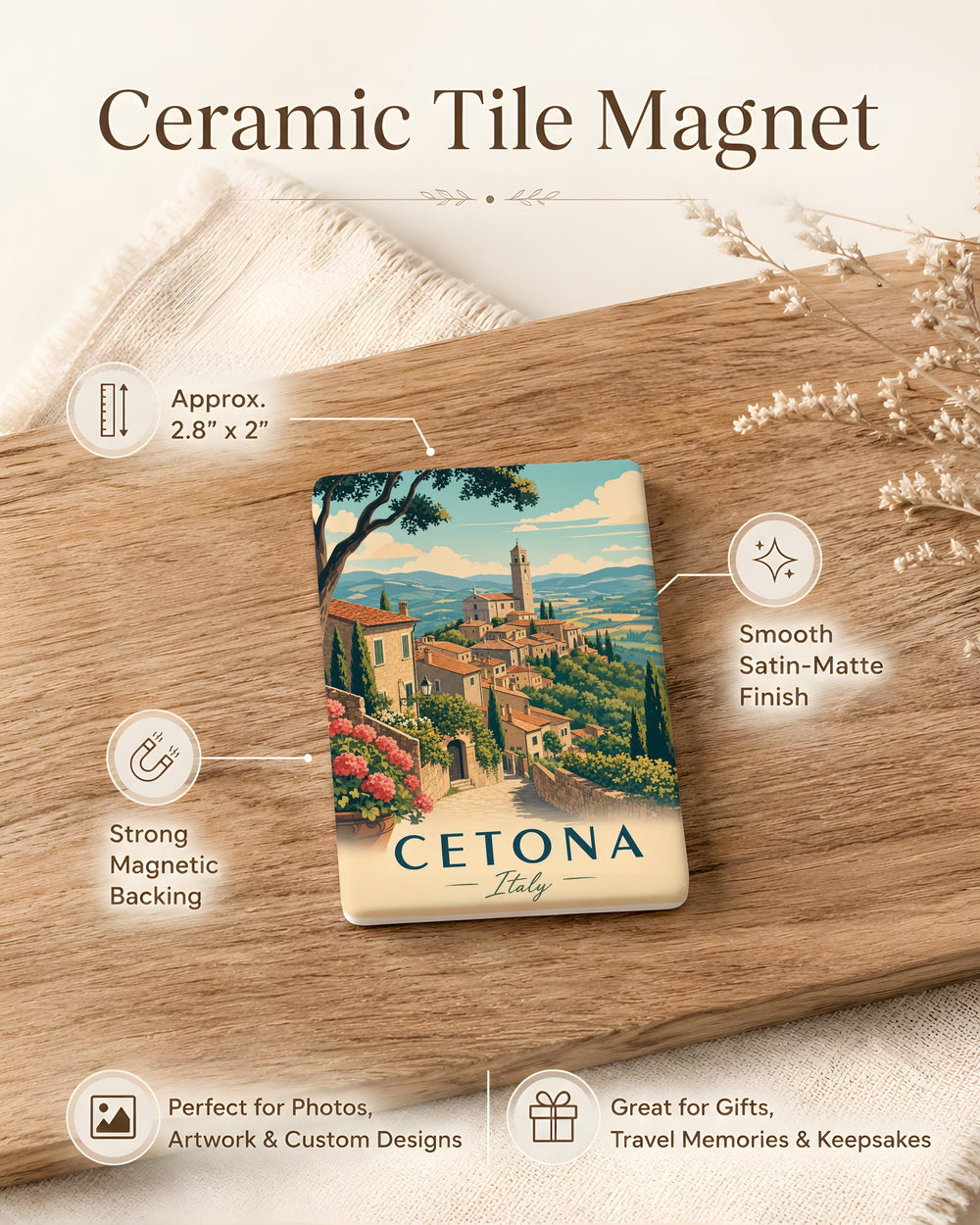Cetona Italy Fridge Magnet, Tuscany Travel Souvenir, Italian Village Landmark Keepsake, Italy Vacation Gift, Cetona Town Decor