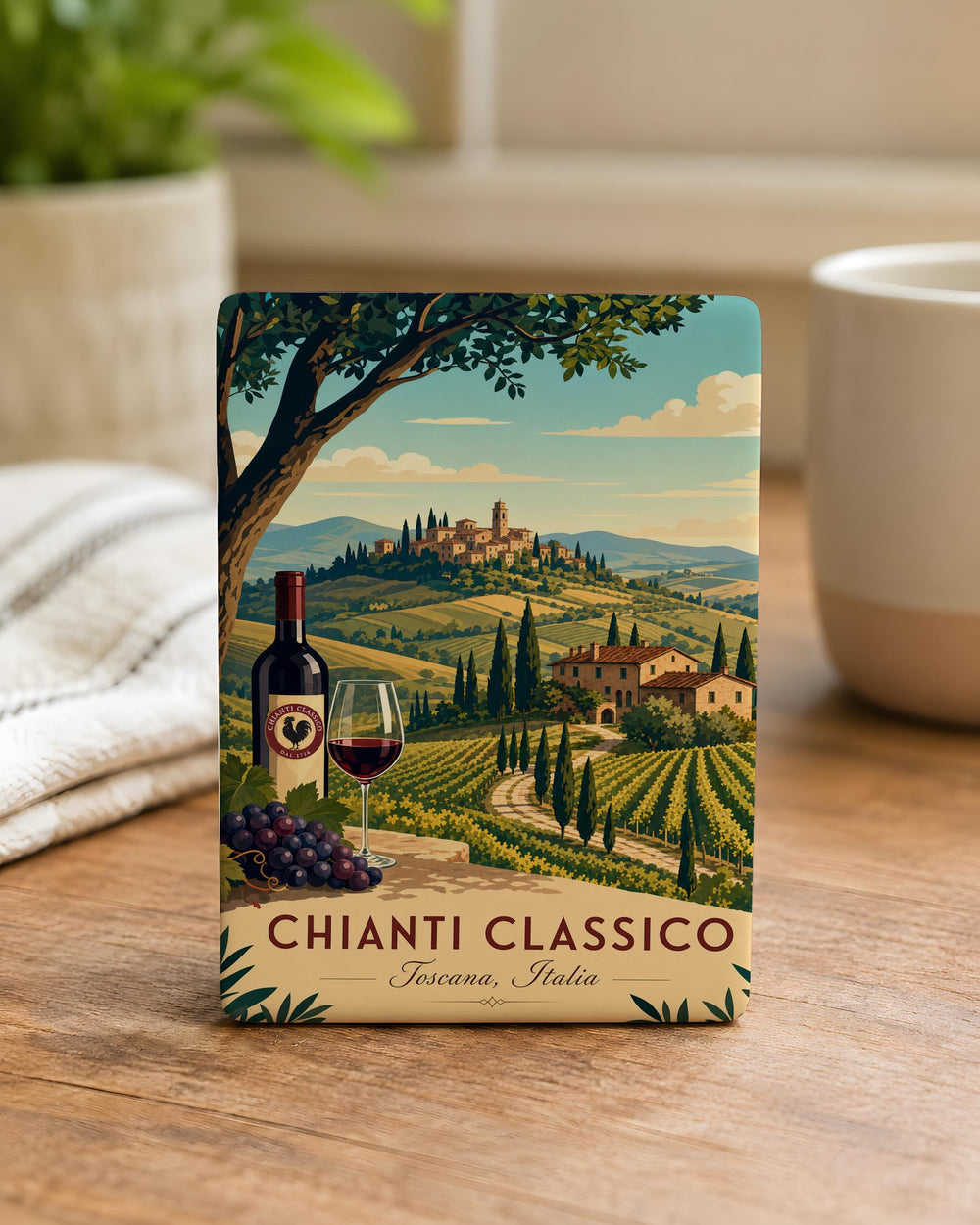 Chianti Classico Fridge Magnet, Italian Wine Region Souvenir, Tuscany Vineyard & Wine Label Kitchen Magnet